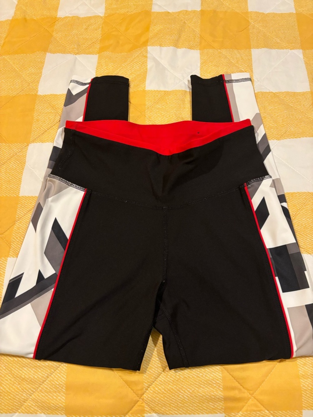 Black and Red Athletic Leggings with Graphic Side Panels